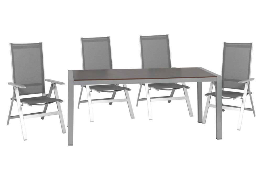 Kültéri étkezőszett 4 összecsukható szék 180x80cm asztal alumínium-HPL platina 585900 - 1