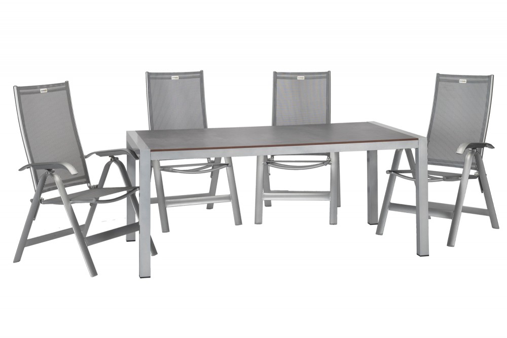 Kültéri étkezőszett 4 összecsukható csíkos szék 180x80cm asztal alumínium-HPL platina 625900 - 1