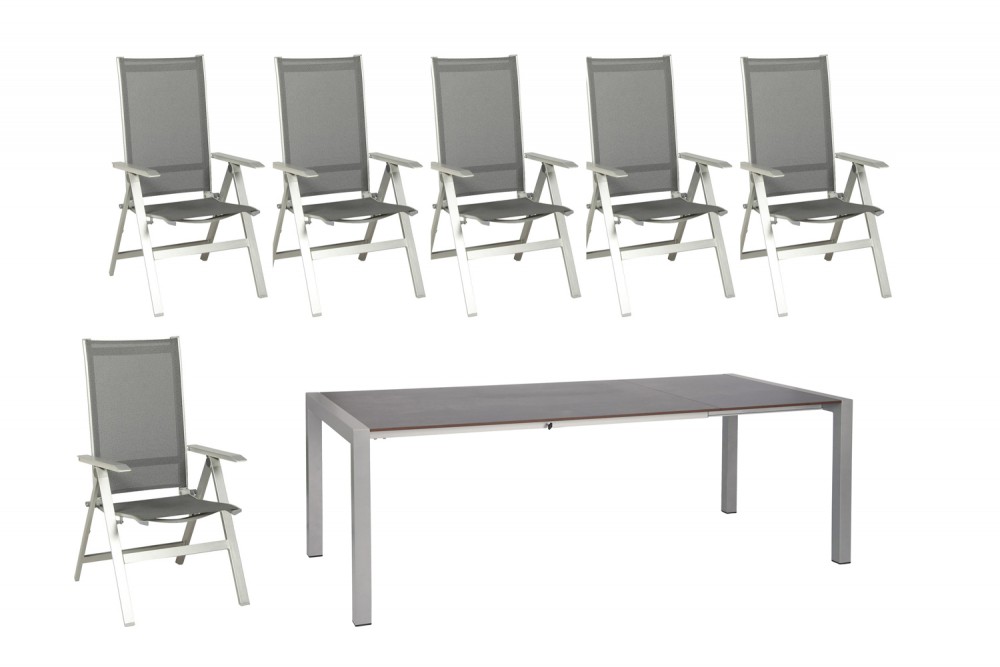 Kültéri étkezőszett 160-220cm kihúzható asztal és 6 szék alumínium-HPL grafitszürke 819900 - 1