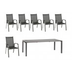 Kültéri étkezőszett 160-220cm kihúzható asztal 6 alacsonytámlás rakásolható szék alumínium-HPL 837900 - 1